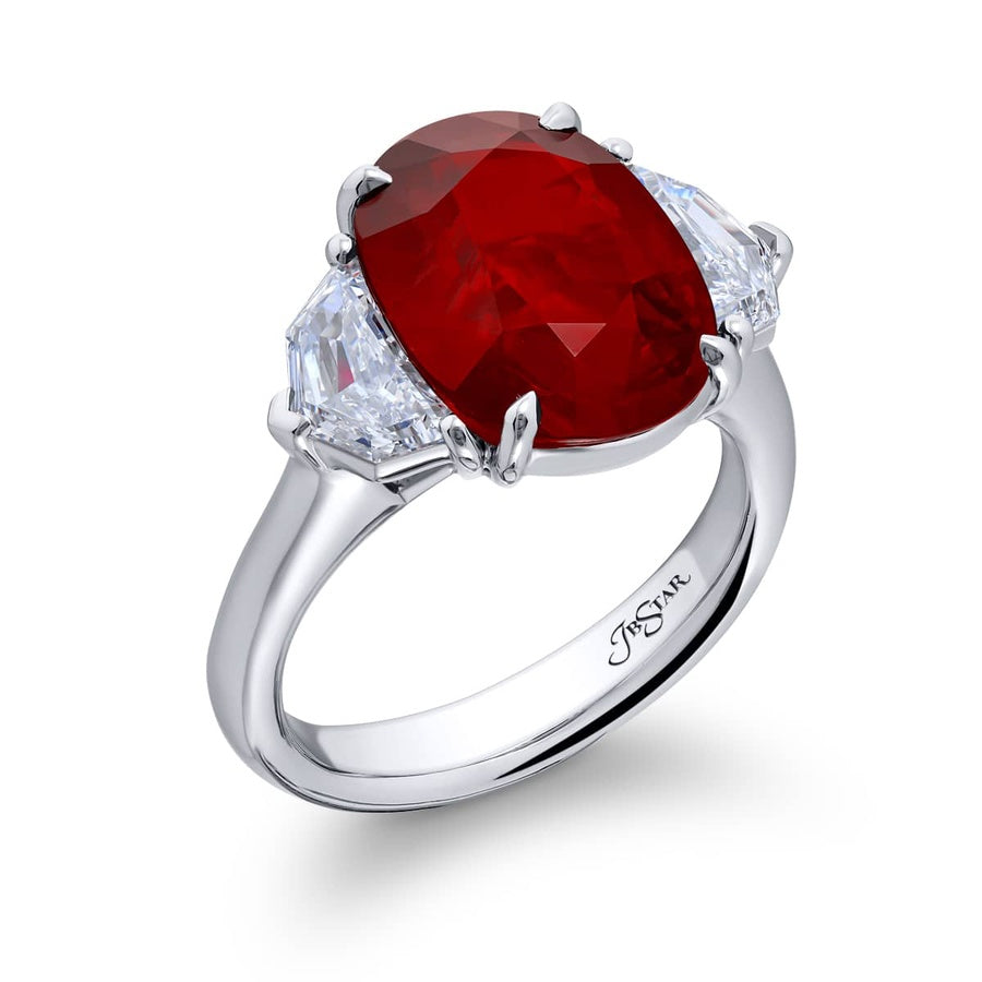 Platinum Oval Burmese Intense Red Ruby Ring