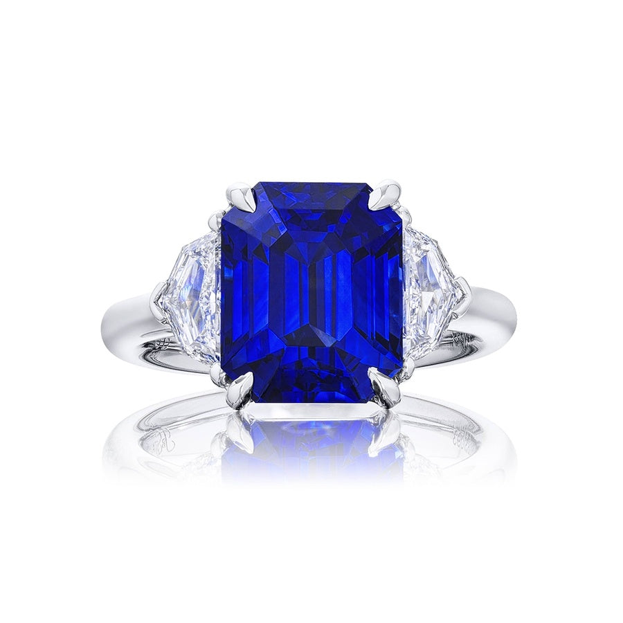 Platinum Emerald-Cut Sri Lankan Vivid Sapphire Certified Ring