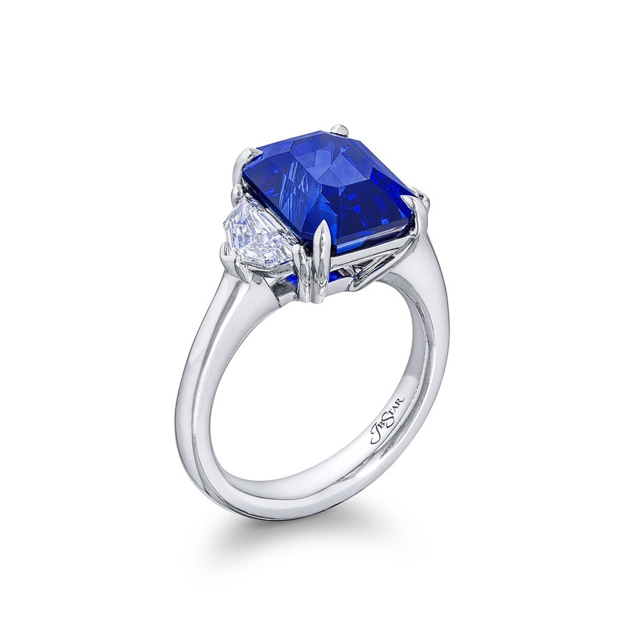 Platinum Emerald-Cut Sri Lankan Vivid Sapphire Certified Ring