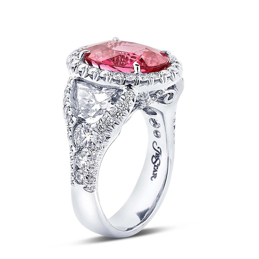 Platinum Oval No-Heat Pink Spinel Certified Micro Pave Ring