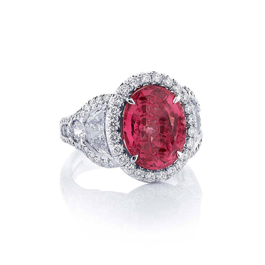 Platinum Oval No-Heat Pink Spinel Certified Micro Pave Ring