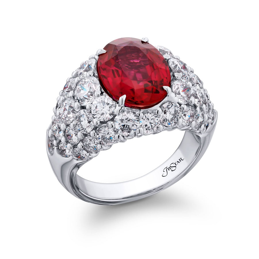 Platinum Oval Red Spinel Certified Ring