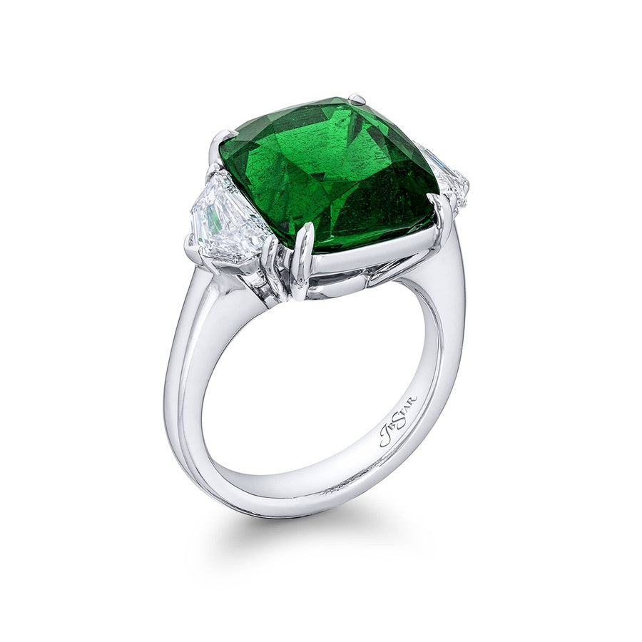 Platinum Cushion-Cut Vivid Emerald Certified Ring