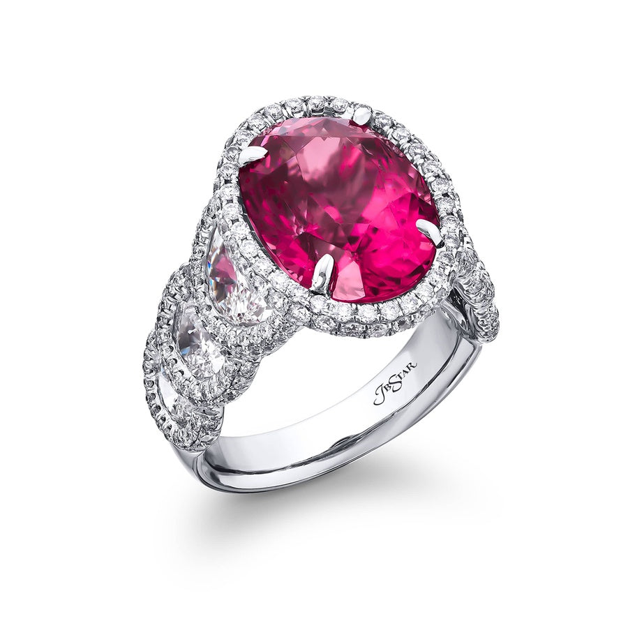 Platinum Oval No-Heat Spinel Certified Micro Pave Ring