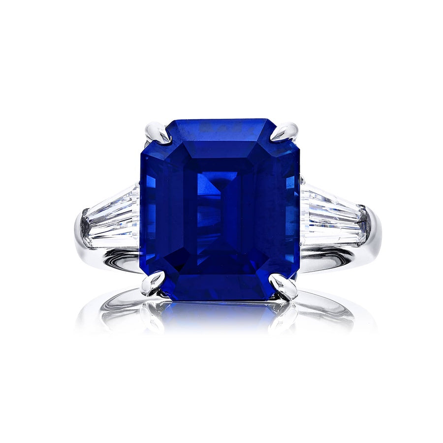 Platinum Emerald-Cut Sri Lankan Vivid Sapphire Certified Ring