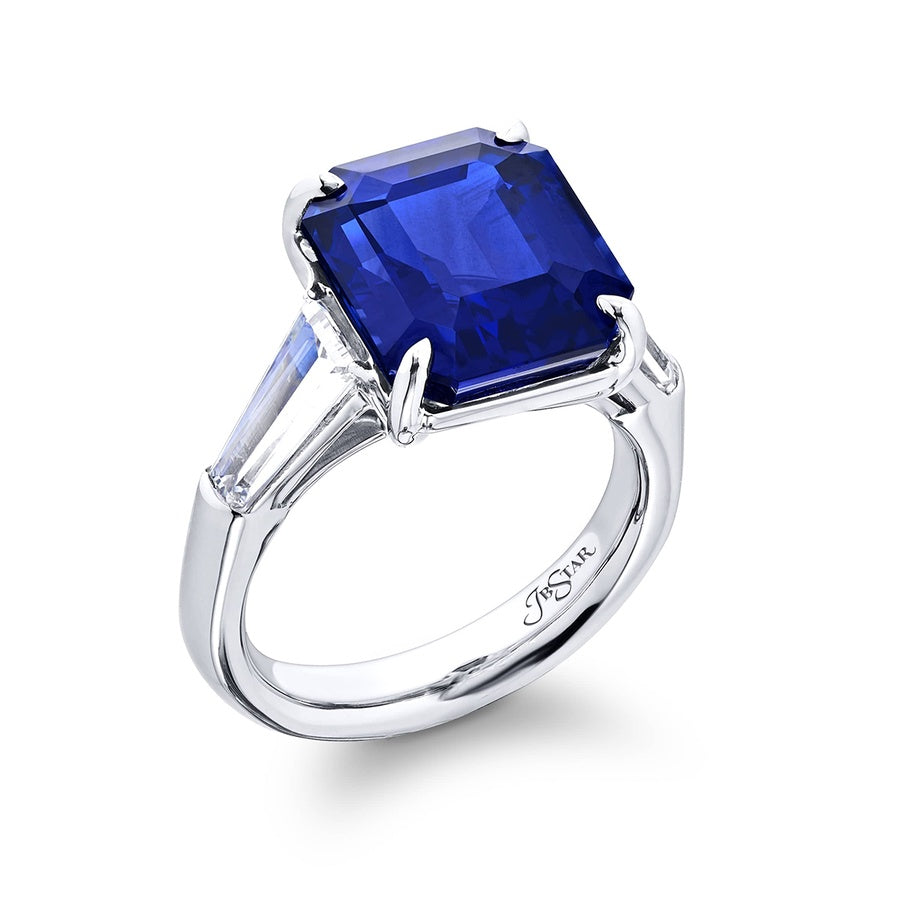 Platinum Emerald-Cut Sri Lankan Vivid Sapphire Certified Ring