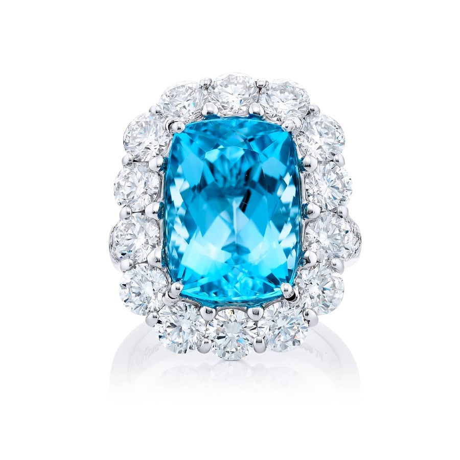 Platinum Cushion-Cut Aquamarine Micro Pave Ring