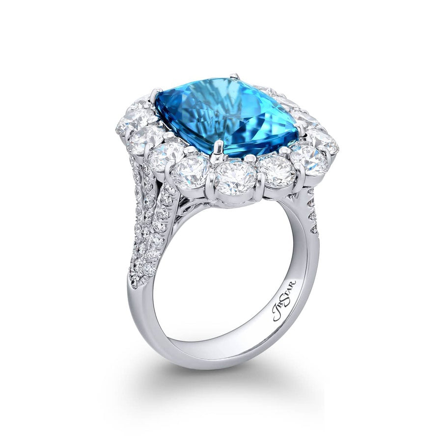 Platinum Cushion-Cut Aquamarine Micro Pave Ring