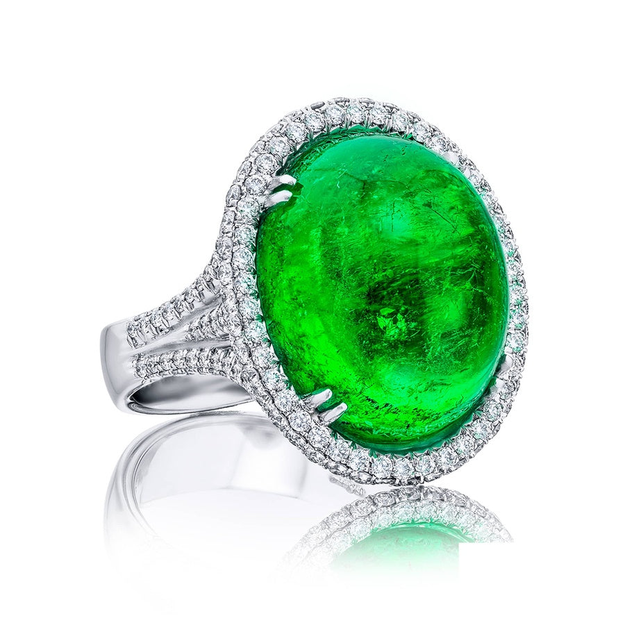Platinum Oval Colombian Emerald Certified Micro Pave Ring