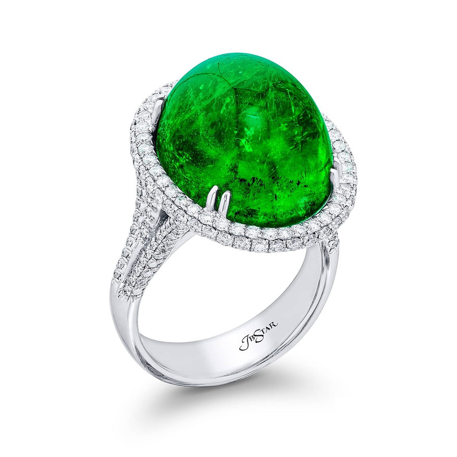 Platinum Oval Colombian Emerald Certified Micro Pave Ring