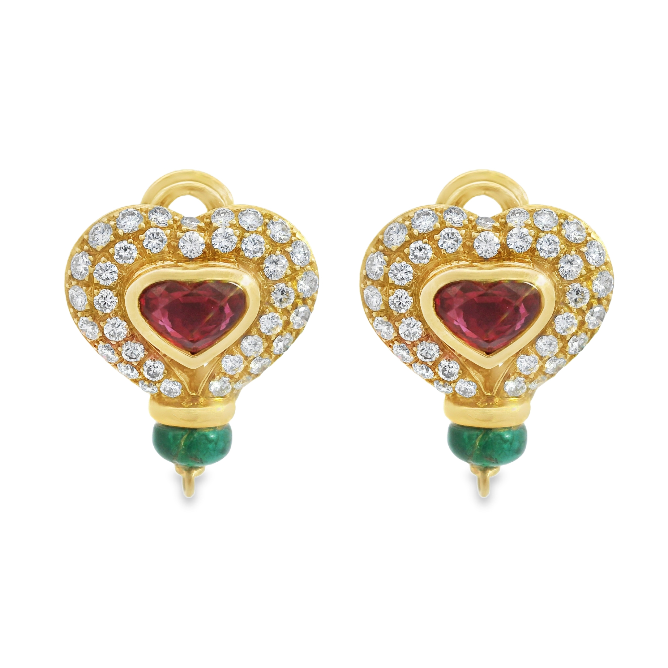 Ruby, Diamond & Emerald Heart Clip-On Earrings