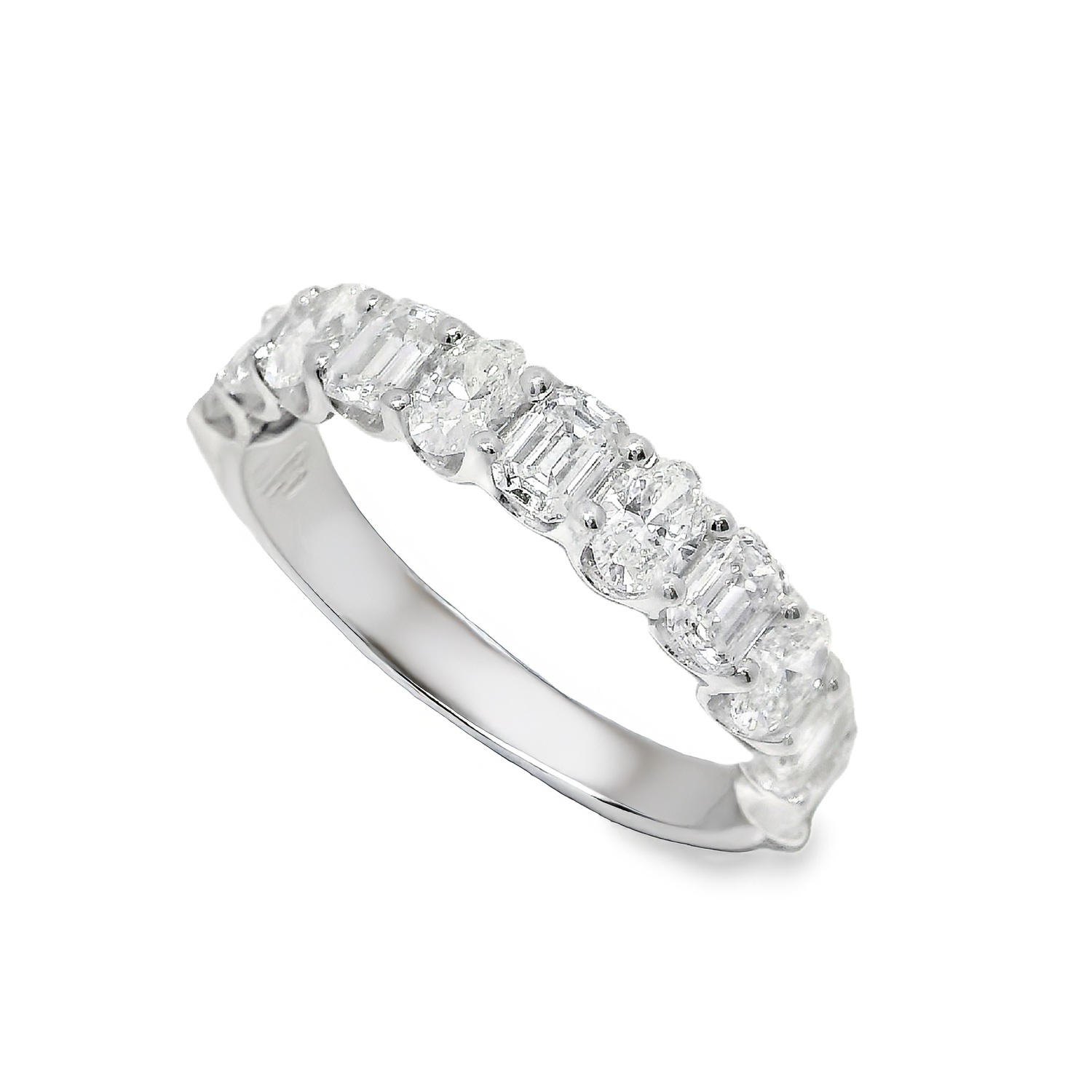 Alternating North-South Oval and Emerald Cut Diamond Anniversary Band