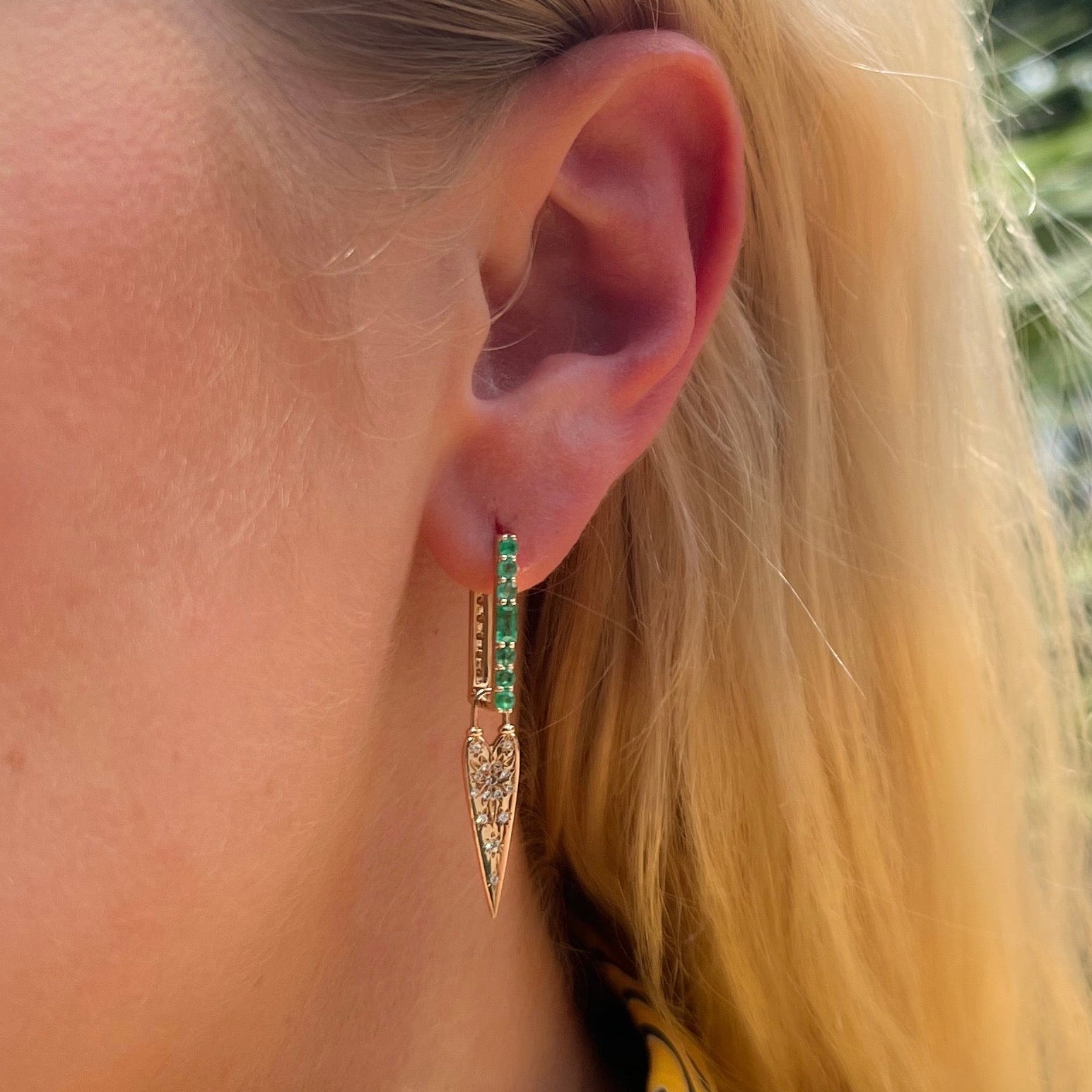 Emerald and Diamond Two-Sided Rectangular Hoops