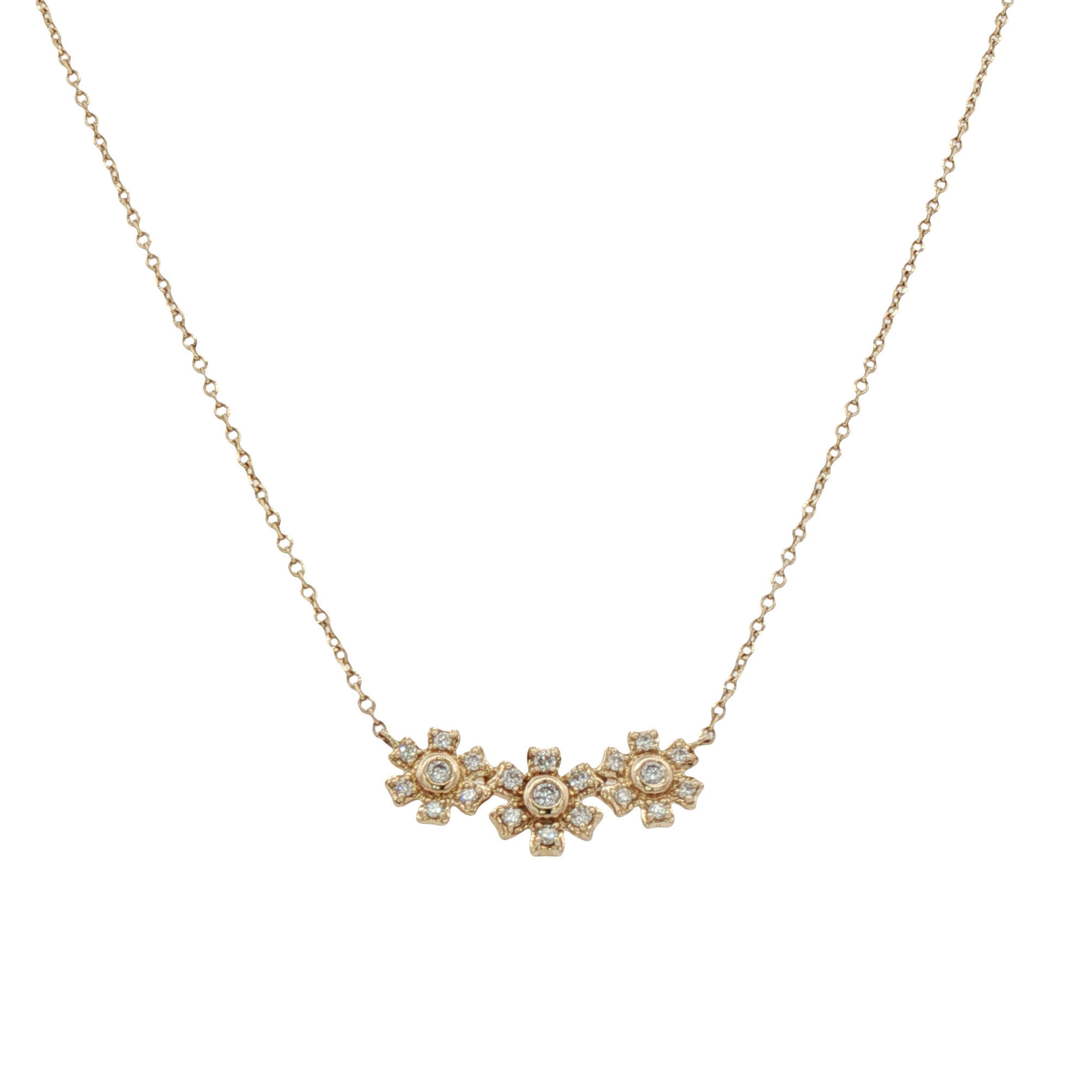 Diamond Triple Flower Necklace
