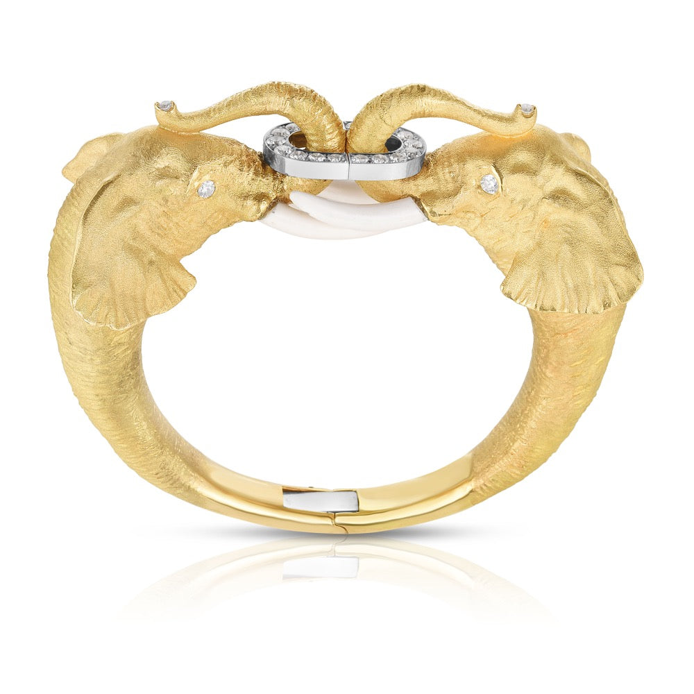 Elephant Cuff with Agate Tusks and Diamonds