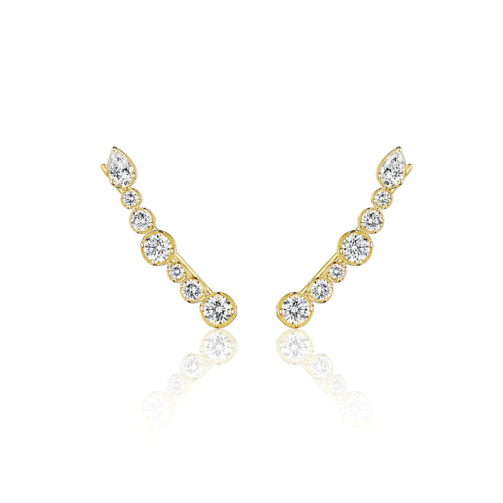 Round and Pear Diamond Ear Climber Earrings