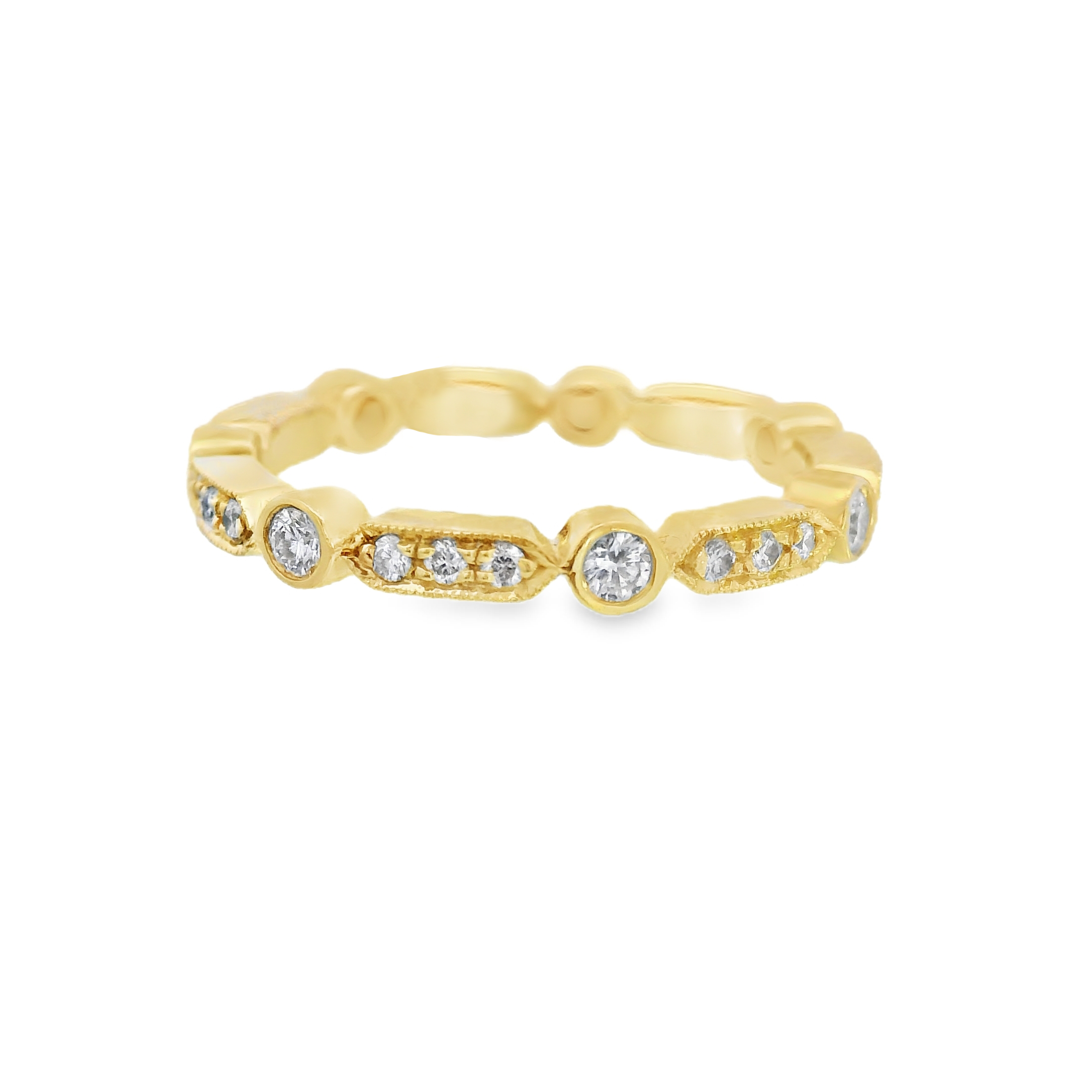 Round and Pavé Diamond Bar Ring