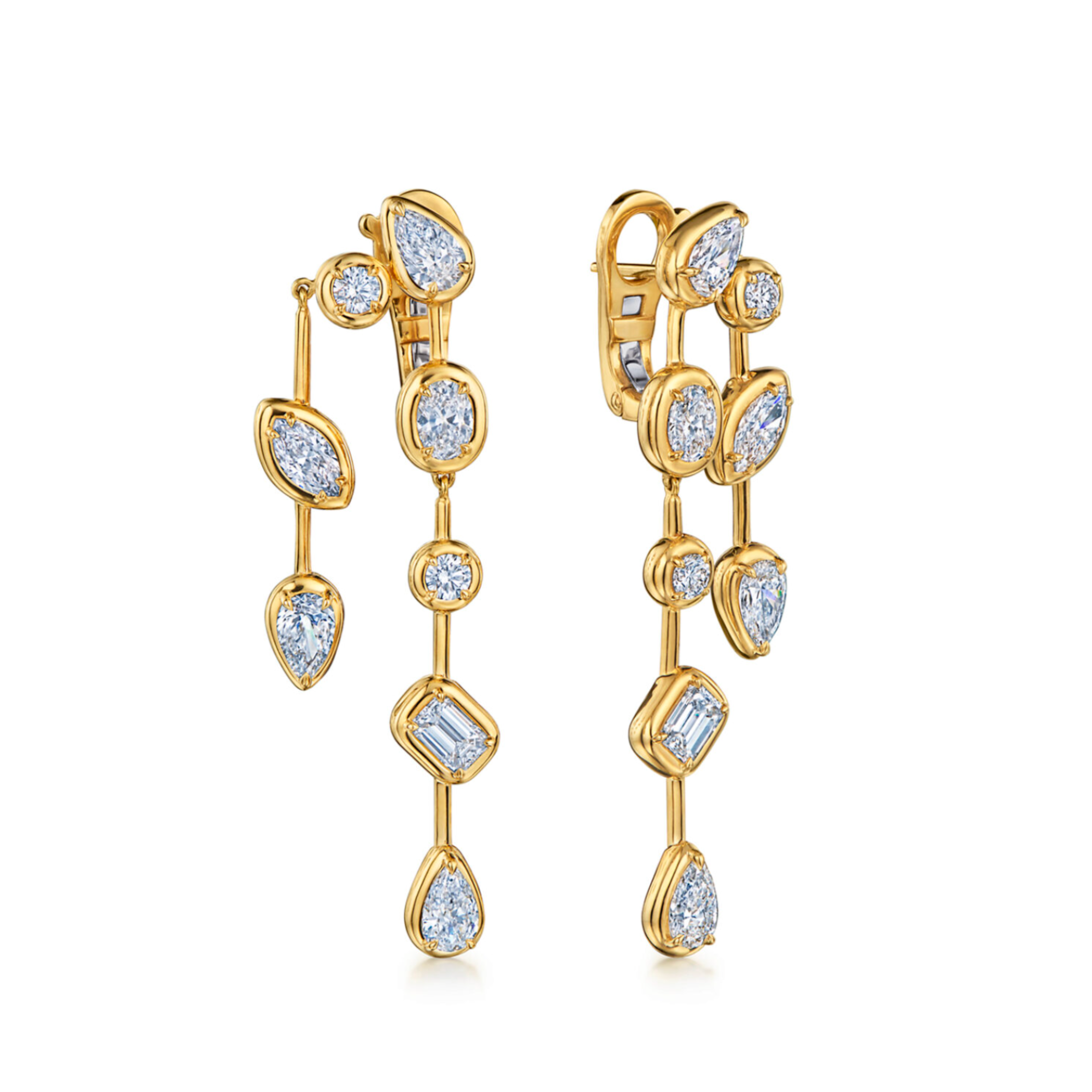 Starry Night Bezel Multishape Diamond Two Row Earrings