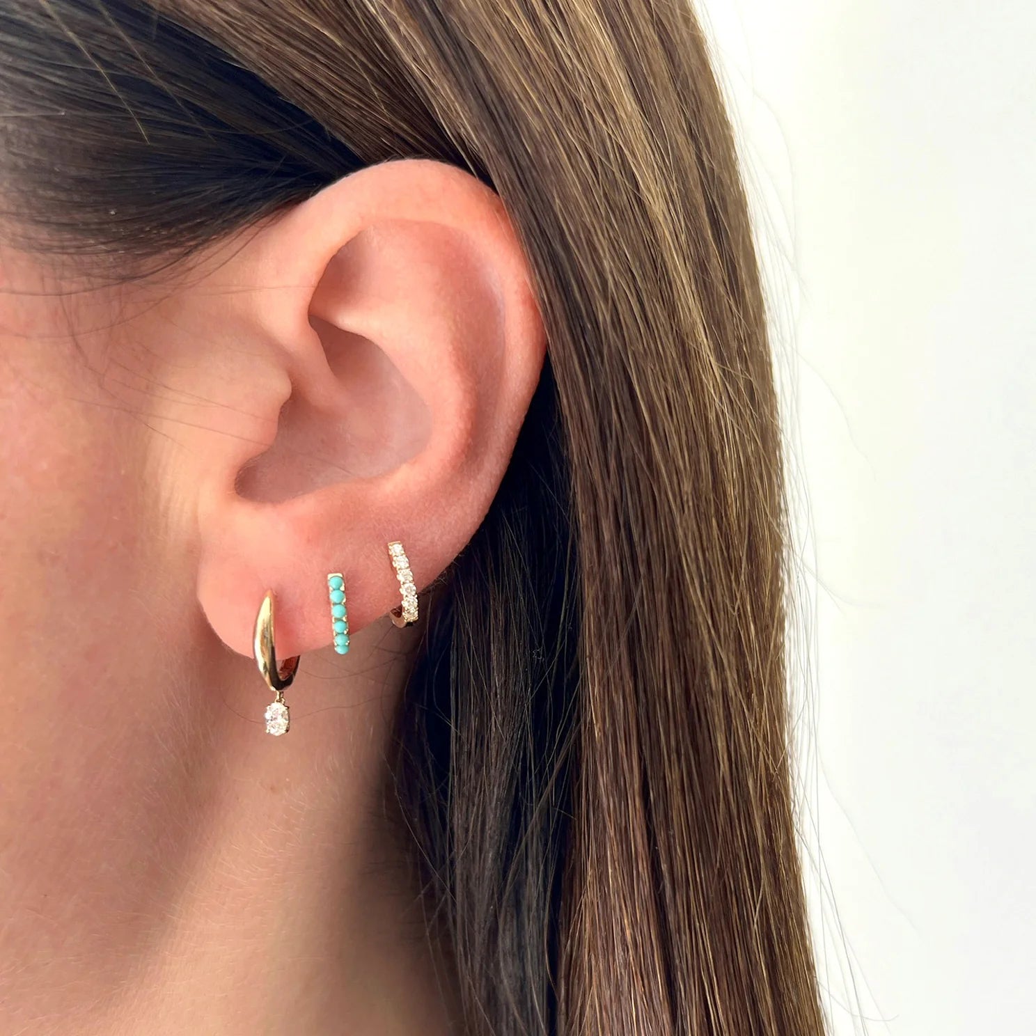 Reversible Diamond & Turquoise Mini Huggie Earring