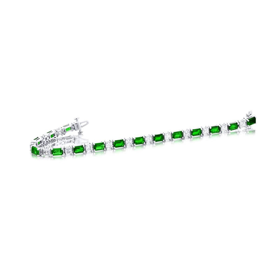Platinum Emerald-Cut Emerald and Diamond Bracelet
