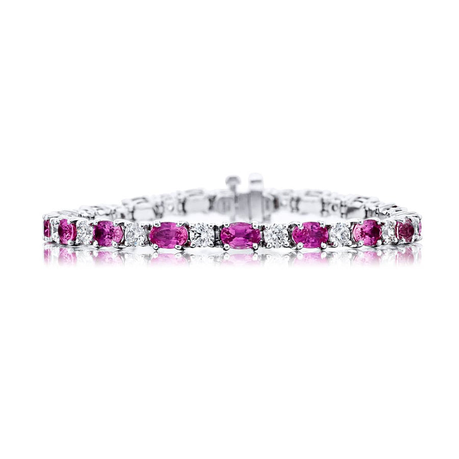 Platinum Oval Pink Sapphire and Diamond Bracelet