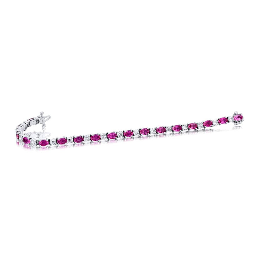 Platinum Oval Pink Sapphire and Diamond Bracelet