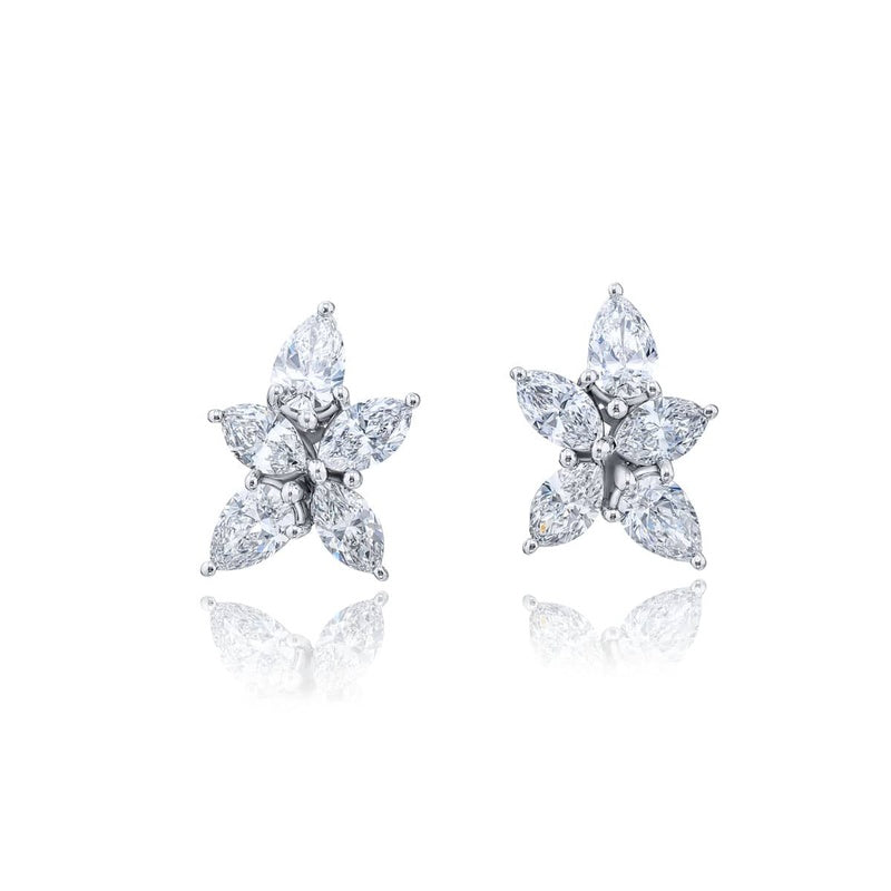 Platinum Pear-Shaped and Marquise Diamond Floral Stud Earrings