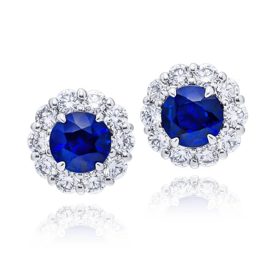 Platinum Round Sapphire Encircled Stud Earrings