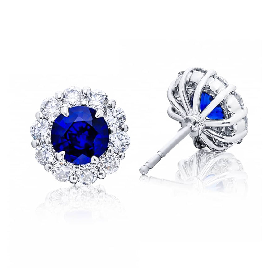 Platinum Round Sapphire Encircled Stud Earrings