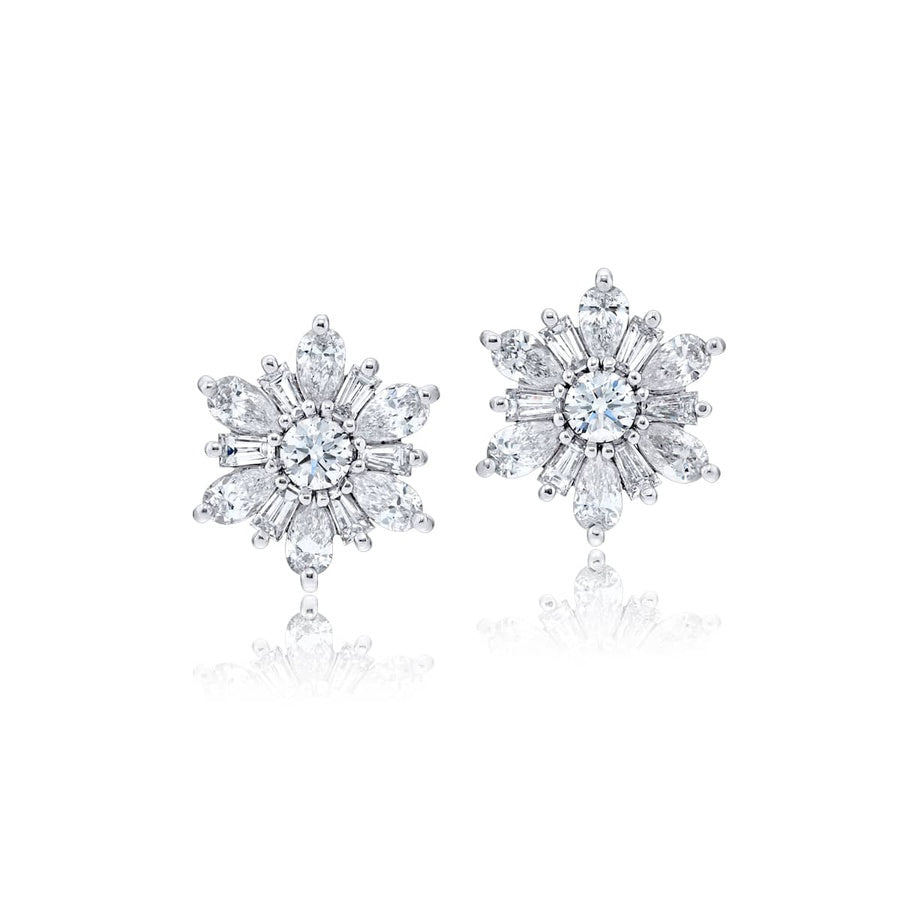 Timeless Floral Diamond Stud Earrings in Platinum