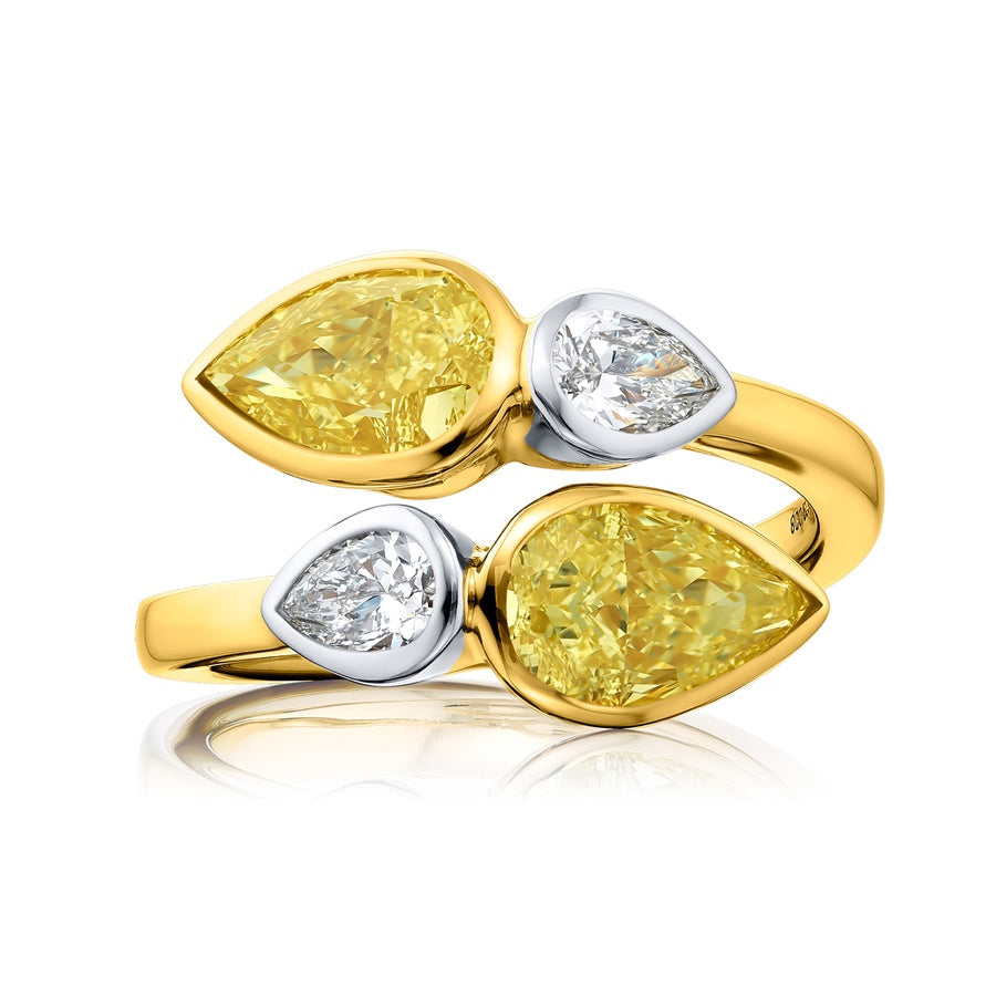 Platinum Pear-Shaped Fancy Yellow Diamond Certified Twogether Ring