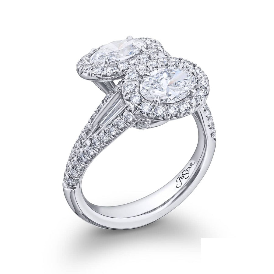 Dazzling Brilliance: 1.42 ctw GIA Certified Twogether Diamond Micro Pave Ring Oval Diamonds with Tapered Baguette & Micro Pave Diamonds in Pure Platinum