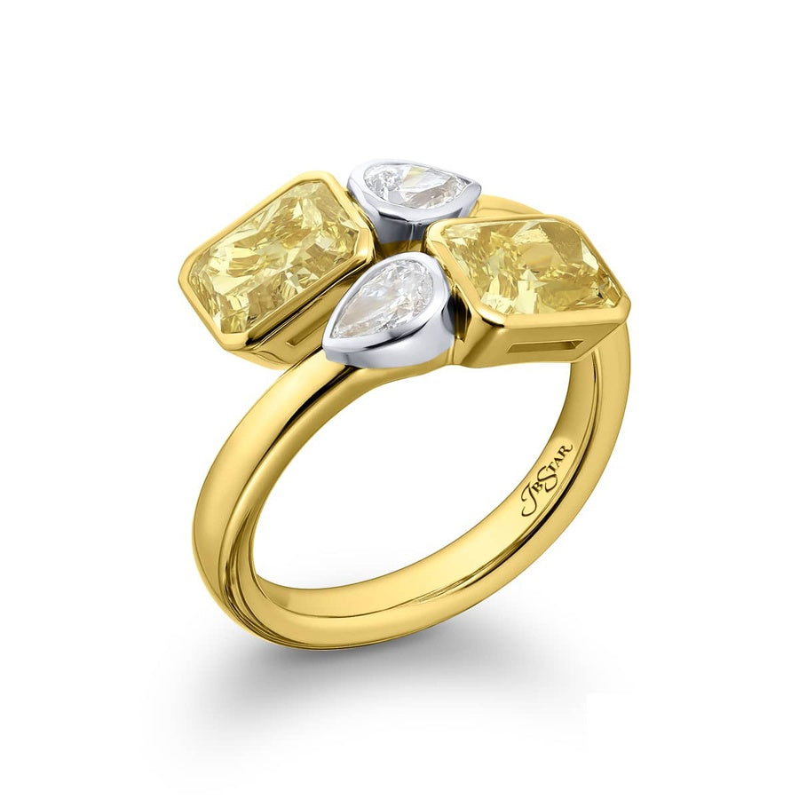 Platinum Radiant-Cut Fancy Yellow Diamond Certified Twogether Ring