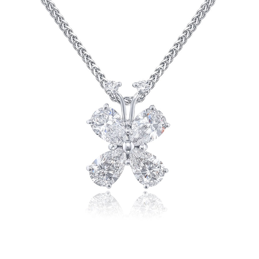 Platinum Pear-Shaped Diamond Butterfly Pendant