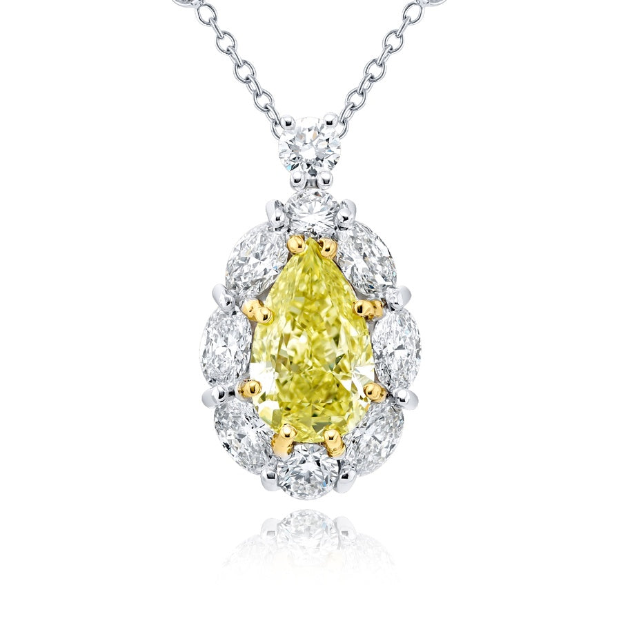 Platinum Pear-Shaped Fancy Yellow Diamond Certified Pendant