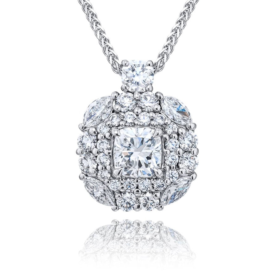 Platinum Cushion-Cut Diamond Encircled Certified Pendant