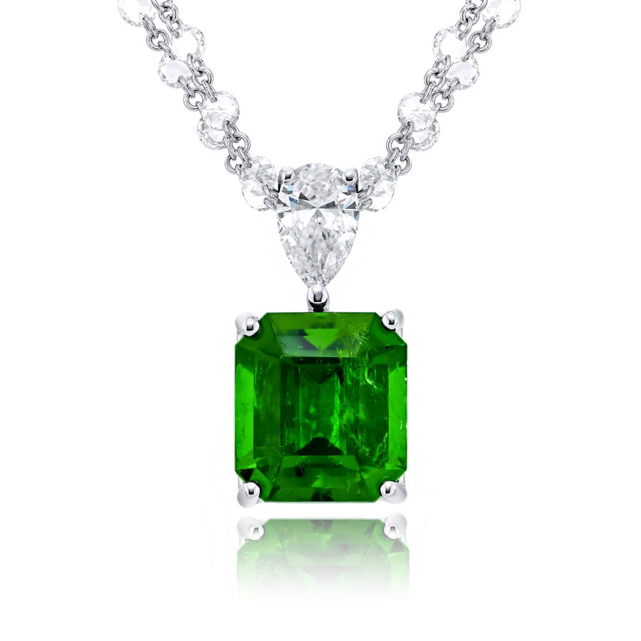 Platinum Emerald-Cut Emerald Certified Drop Pendant