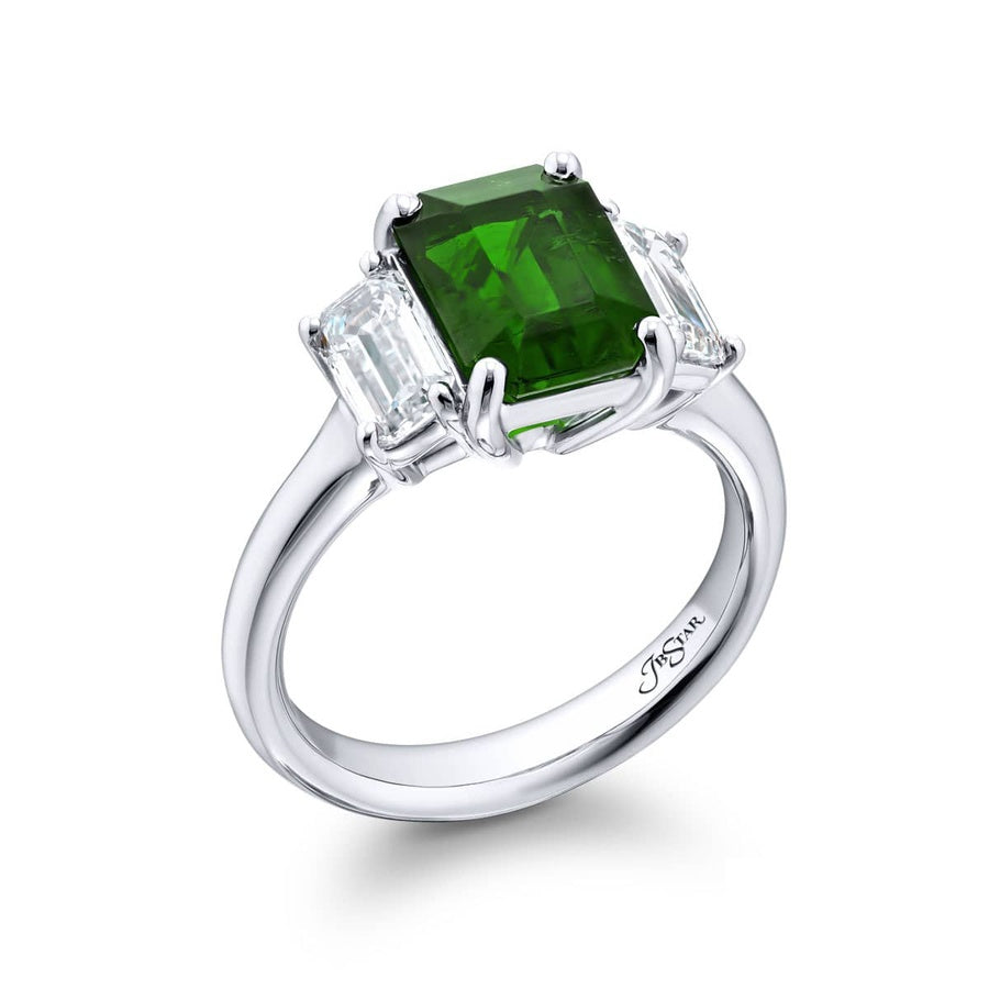 Stunning 2.41 ct. Emerald-Cut Emerald and Diamond Ring in Platinum