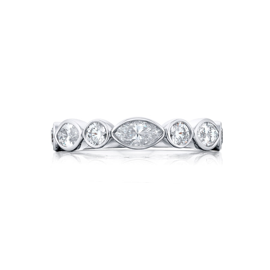 Platinum Marquise and Round Diamond Single-Row Bezel Set East-West Band