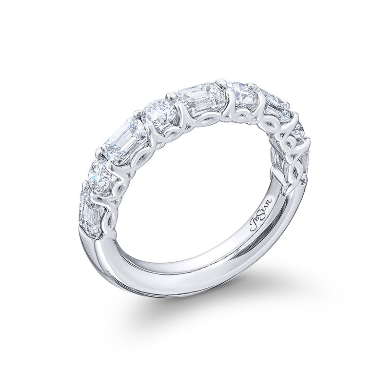 Platinum Emerald-Cut and Round Diamond Single-Row East-West Band