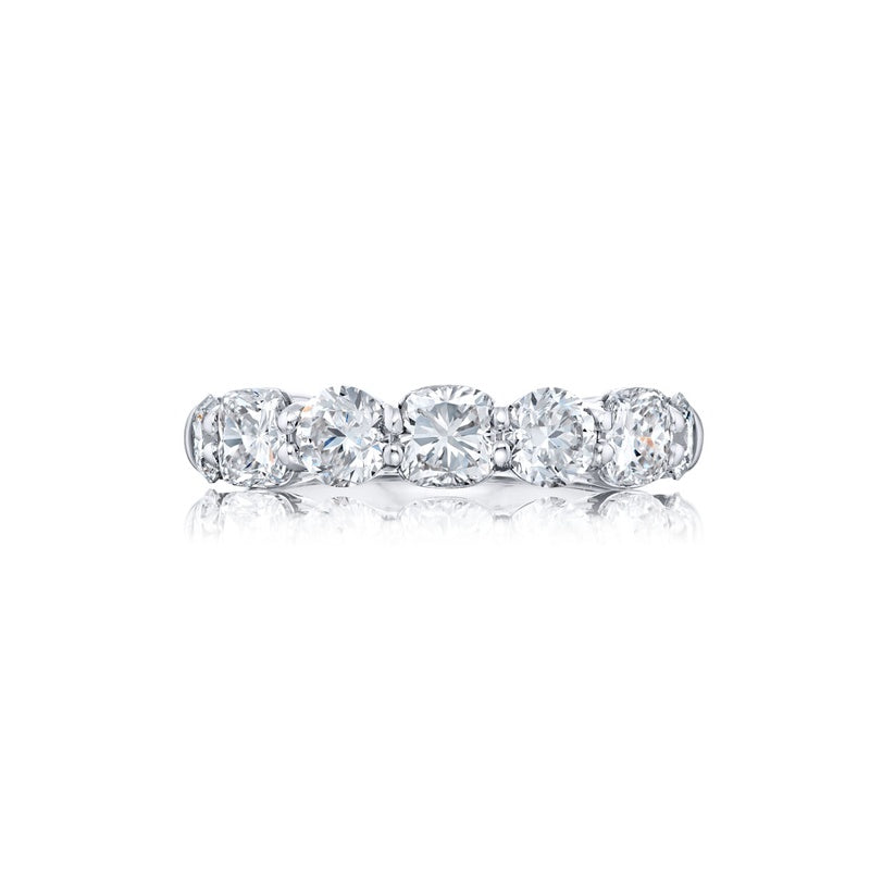 Platinum Cushion-Cut and Round Diamond Single-Row Band