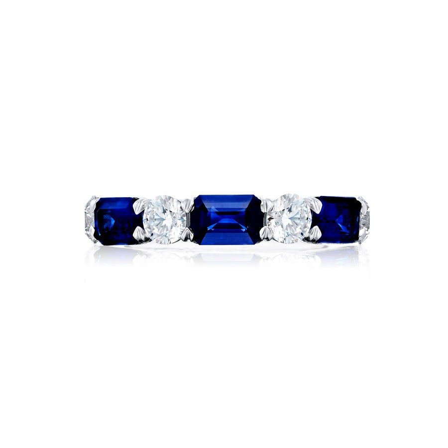 Platinum Emerald-Cut Sapphire and Round Diamond Single-Row East-West Band