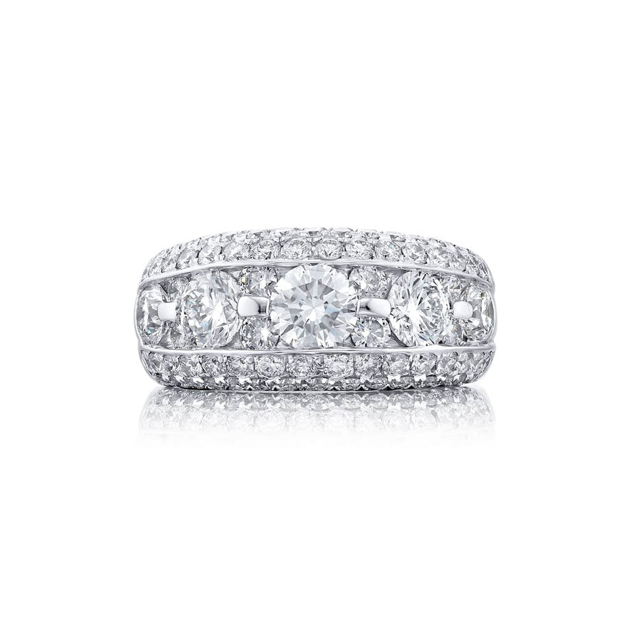 Platinum Round Diamond Three-Row Channel Set Micro Pave Band