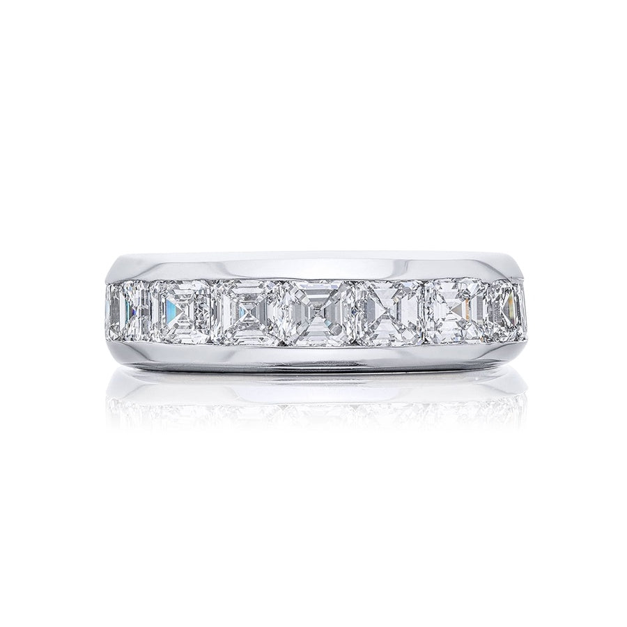 Platinum Square Emerald-Cut Diamond Single-Row Channel Set Men's Wedding Band