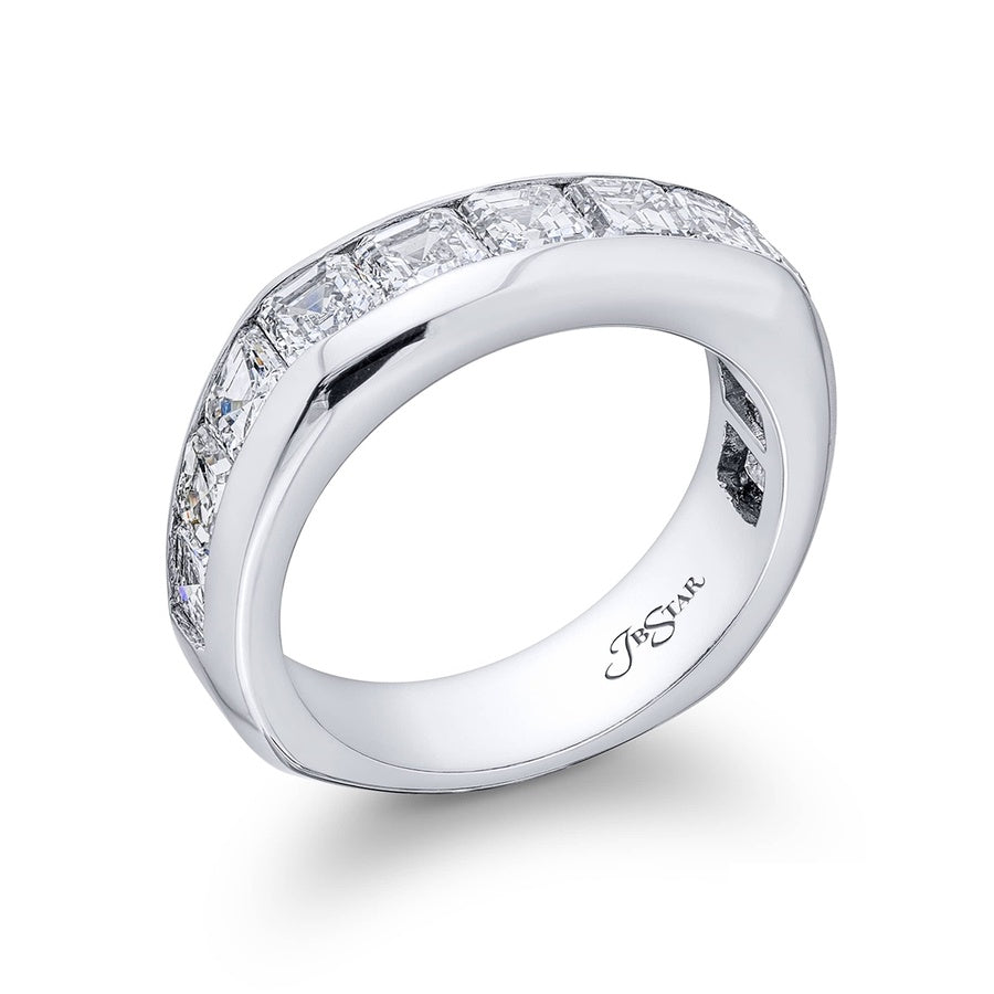 Platinum Square Emerald-Cut Diamond Single-Row Channel Set Men's Wedding Band