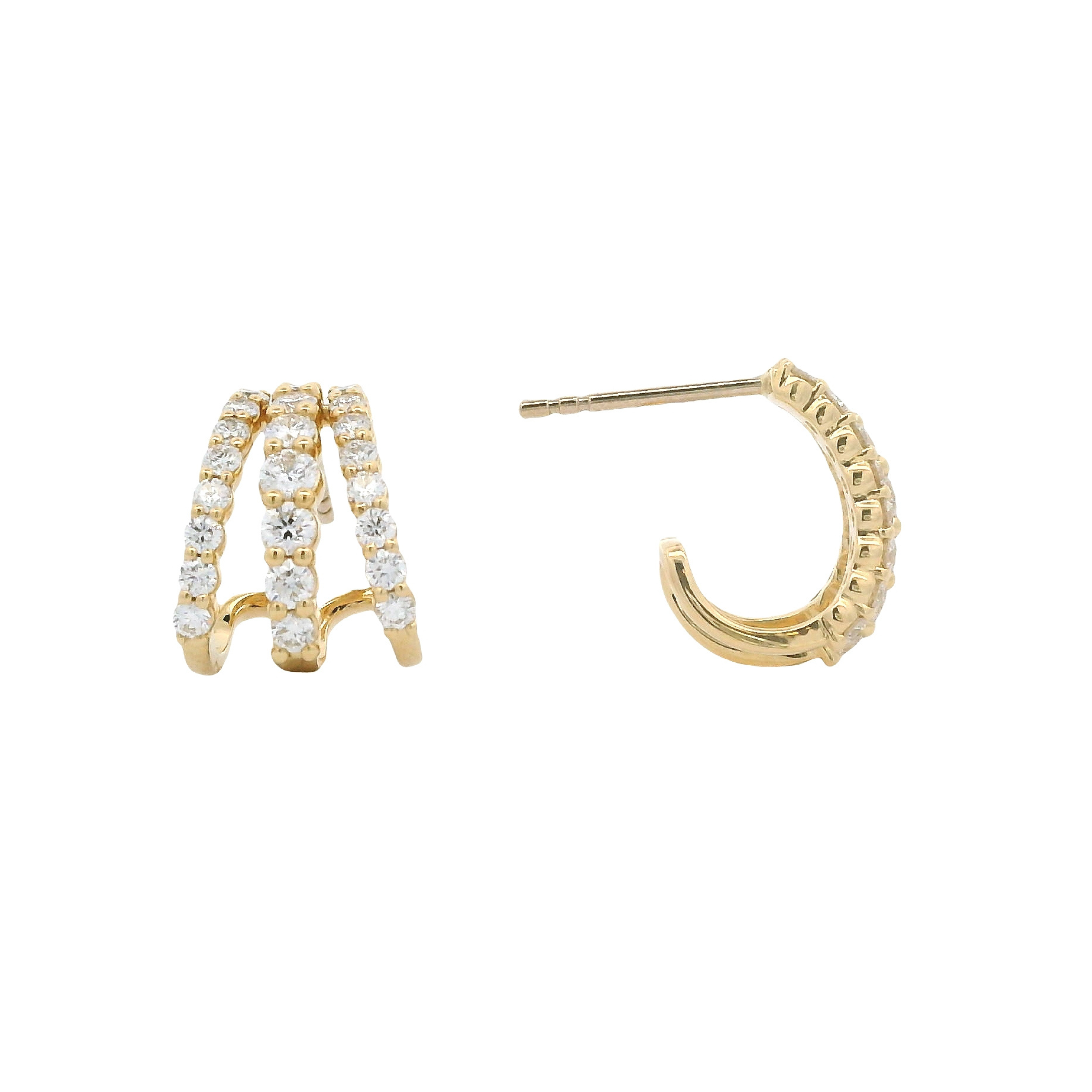 Three Row Diamond Ear Cuff Earrings