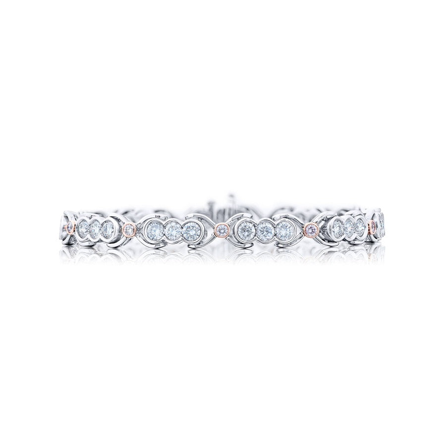 Platinum and 18KP Gold Round Pink and White Diamond Bezel Bracelet