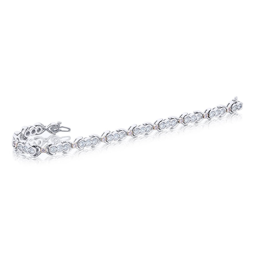 Platinum and 18KP Gold Round Pink and White Diamond Bezel Bracelet