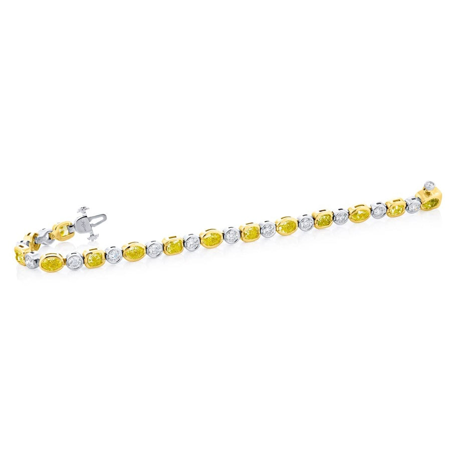 18KY Gold and Platinum Oval and Cushion-Cut Fancy Yellow Diamond Bezel Bracelet