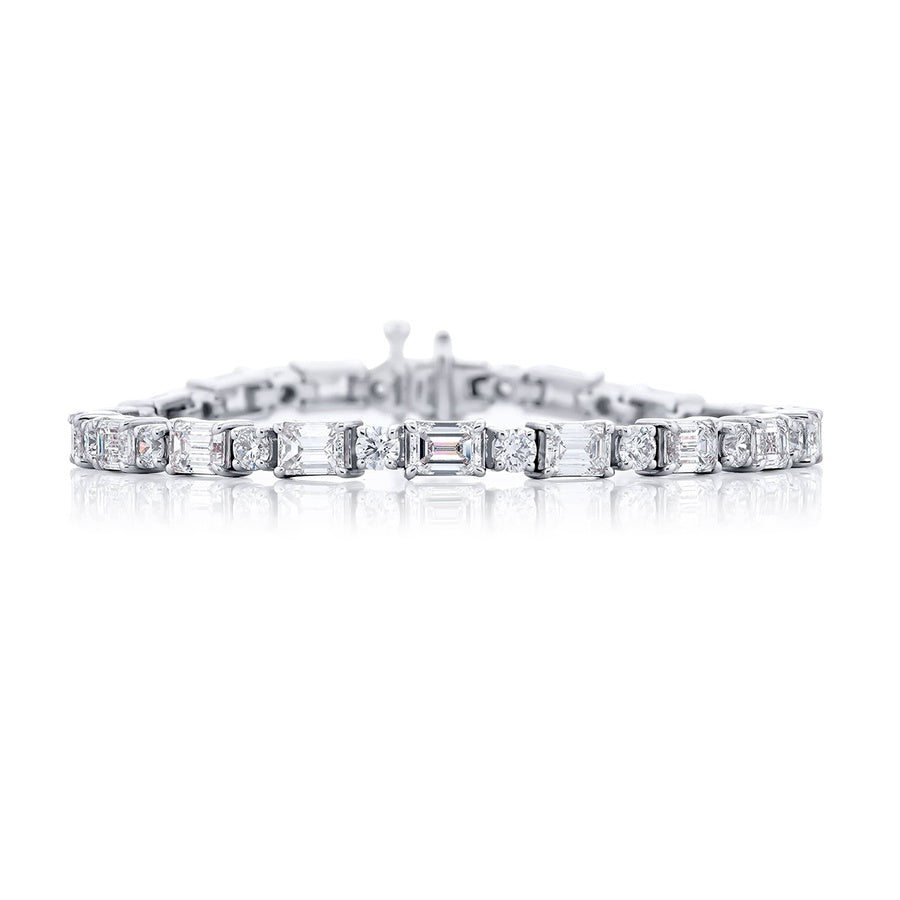 Platinum Emerald-Cut and Round Diamond Bracelet